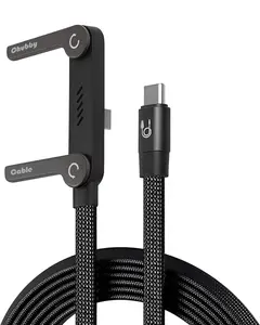 chubbycable StandLite 240W Braided Fast Charge Cable with Built-in Phone Stand T-Shaped Foldable Durable USB-C Cord 90 Degree USB C Cable Right Angle Multi-Functional Charger Cord, Black, 4.9FT