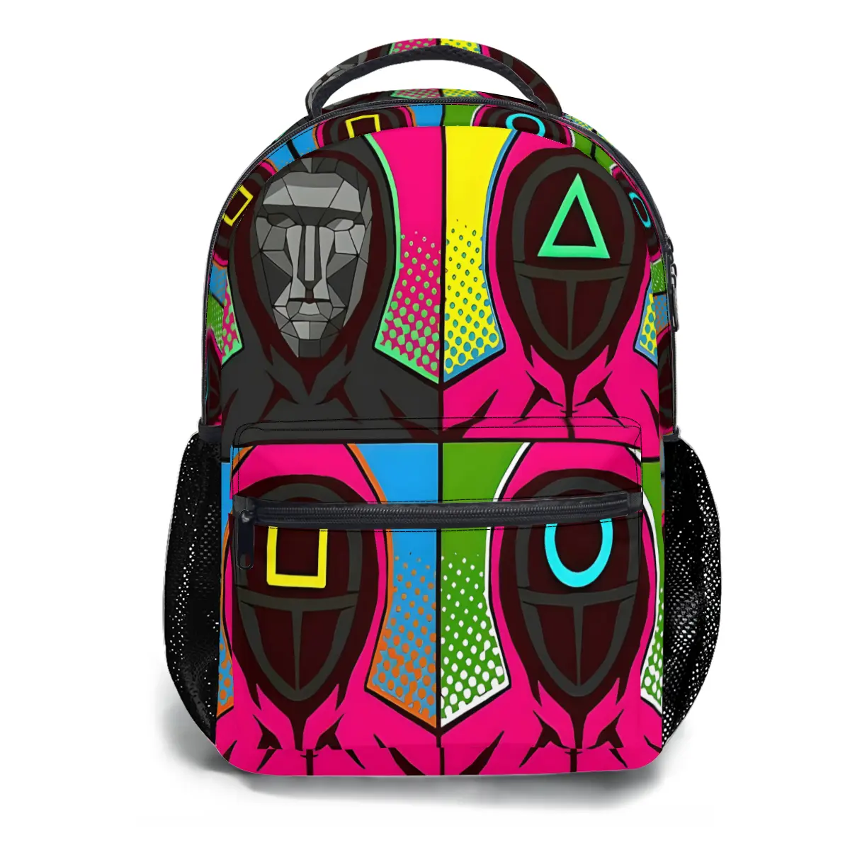 Trending Squid Game Full-Print 17" Waterproof Backpack - Machine-Washable, Durable, Multi-Compartment, Padded-Strap Design for Commute, Travel Essentials, Padded Straps