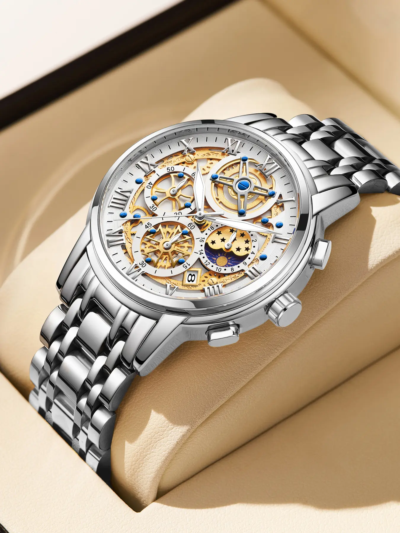 LIGE Men's Modern Fashionable Wristwatch, Multifunctional Analog Watch with Round Dial for Everyday Style, Clasp, Waterproof Luminescent, < 30M