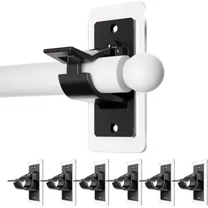 Upgraded No Drill Needed Curtain Rod Holders, Self Adhesive Rod Brackets,Nail Free Stick on Curtain Rod Hooks, Curtain Hangers for Bathroom, Bedroom, Livingroom, Hold up to 20lbs on Smooth Surface