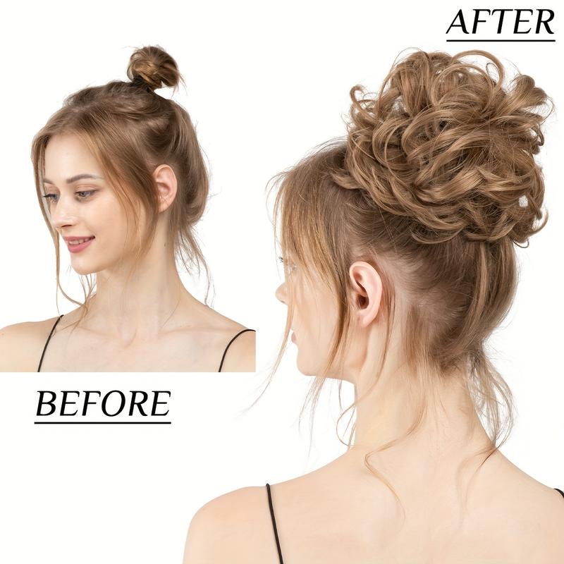 Messy Bun Hair Piece Tousled Updo Hair Buns Extension Elastic Hair Band Hair Pieces Curly Hair Bun Scrunchie For Women Wavy Synthetic Hairpiece Glueless Pre Style Clip In