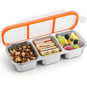 Stainless Steel Snack Containers,  3 Compartment Snack Containers with  for , Divided  Storage Containers Condiment Box Sauce Cups for School, Travel,