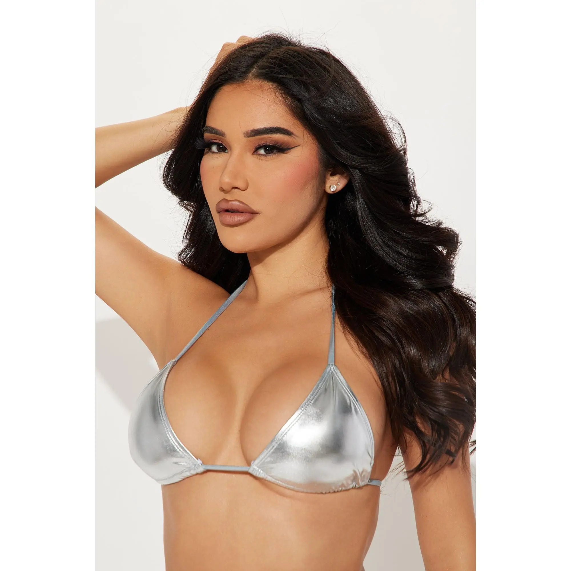 Maui Mix And Match Metallic Triangle Bikini Top - Silver