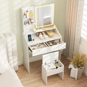 COSTWAY - Vanity Desk LED Lighted Makeup Table with 3 Color Modes-White