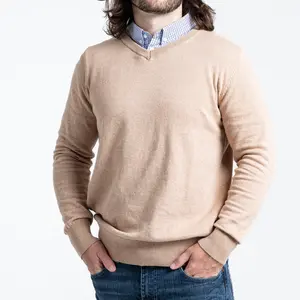 Men’s Oatmeal Sweater with Blue Check Collared Shirt