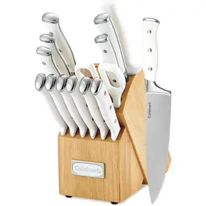 "Premium 15-Piece Knife Set with White Block - High Carbon Stainless Steel, Forged Triple Rivet Handles - Model C77WTR-15P"