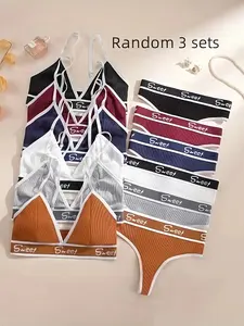 Women's Contrasting Color Crisscross Sexy Lingerie 3 Piece Set, Romantic, Suitable for Daily Wear, All Season Women's Lingerie