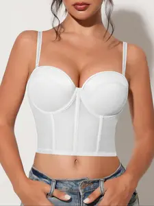 Women's Sexy Solid-Color Shaping Bra: Underwired for Lift and Support (Anti-Sagging), Features Wide Side Panels to Conceal Side Spillage, and Detachable Straps. Suitable for Sizes Small through Plus-Size—Ideal for Comfortable Daily Wear Fit.
