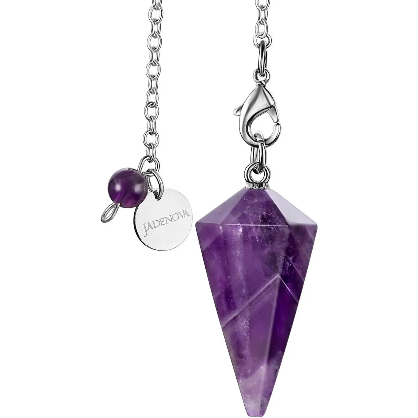 Pendulum Crystal Necklace Natural Amethyst Crystal Pendulums for Divination Dowsing Quartz Pendulum Chakra Reiki Healing Jewelry for Women Men