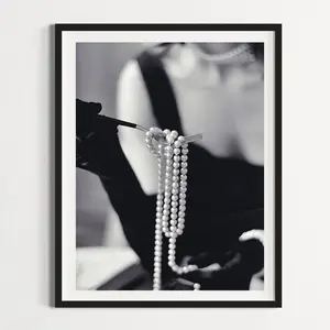 Black and White Vintage Pearls Wall Art – Luxury Fashion Poster with Diamonds & Jewelry, Chic Vintage Fashion Illustration, Room Decor, Unframed