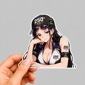 Anime Racing Girl Purple Vinyl Sticker, Robin Waifu Girl Decal, Cute Motorsport Anime Sticker for Water Bottle Motorcycle Decor