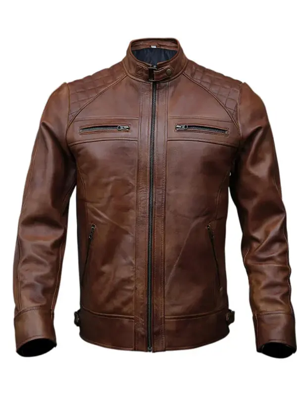 Mens Biker Quilted Leather Jacket