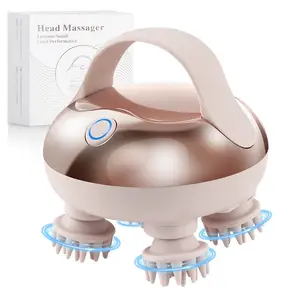 Handheld head massager, mini electric lightweight scalp massager, suitable for the back, waist, legs, and head, with 4 replaceable massage heads, rechargeable and portable, 2-level kneading red light massager, the best gift for holidays