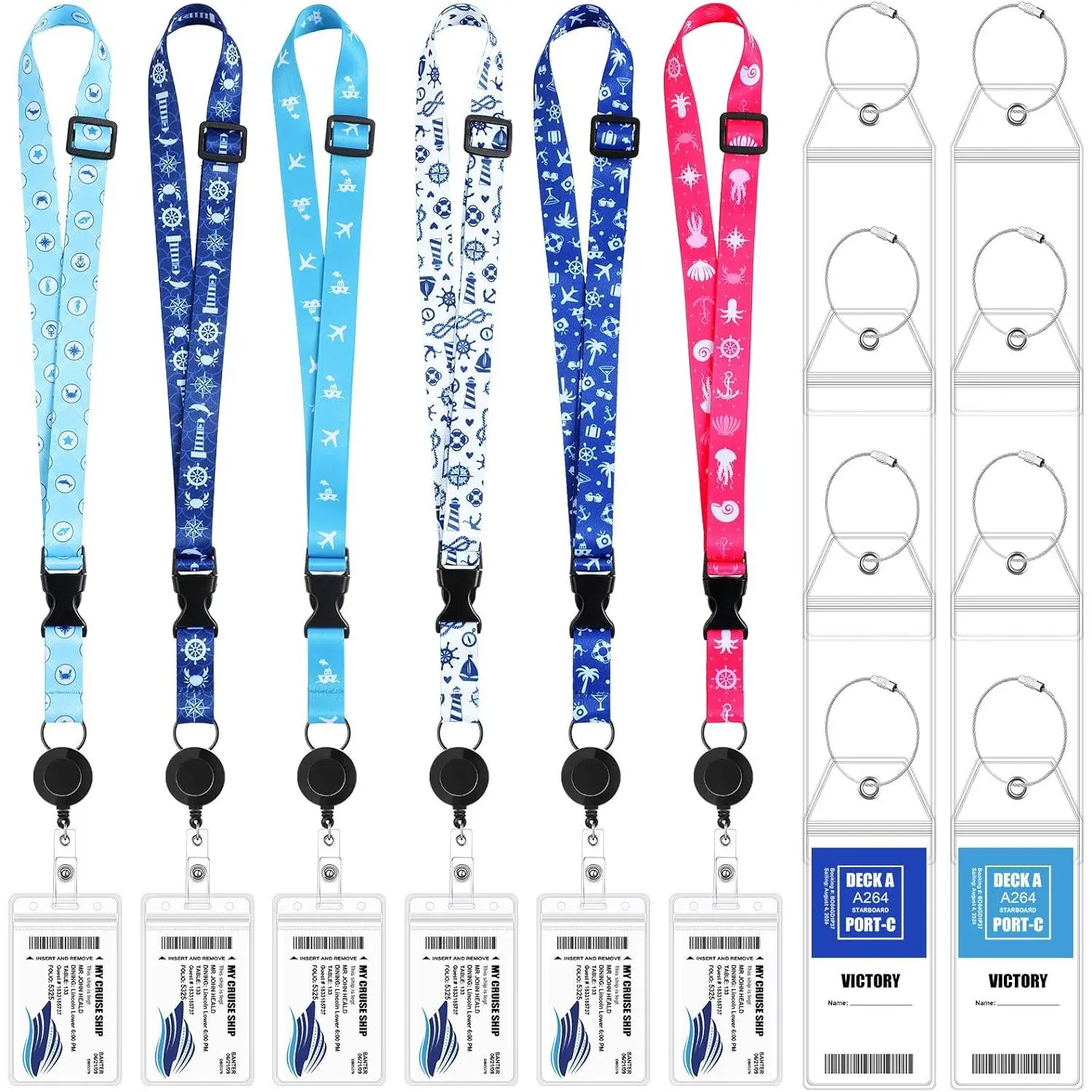 18 count Cruise Lanyards Adjustable Lanyard with Retractable Reel  ID Badge Holder Luggage Tags for  Cruise Essentials Accessories( Sailing)