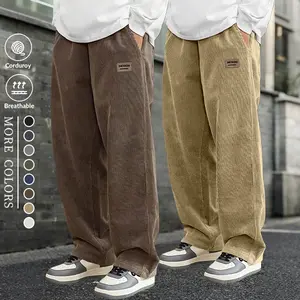 Two-piece set of corduroy straight-leg pants, plus size vintage casual style wide-leg pants, made of breathable and skin-friendly corduroy material, available in multiple colors for free choice, suitable for young people's daily street and campus wear in