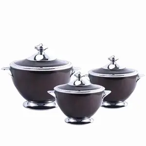 MiraRabel Luxury Arabic Style Silver Food Warmer (Set of 3)
