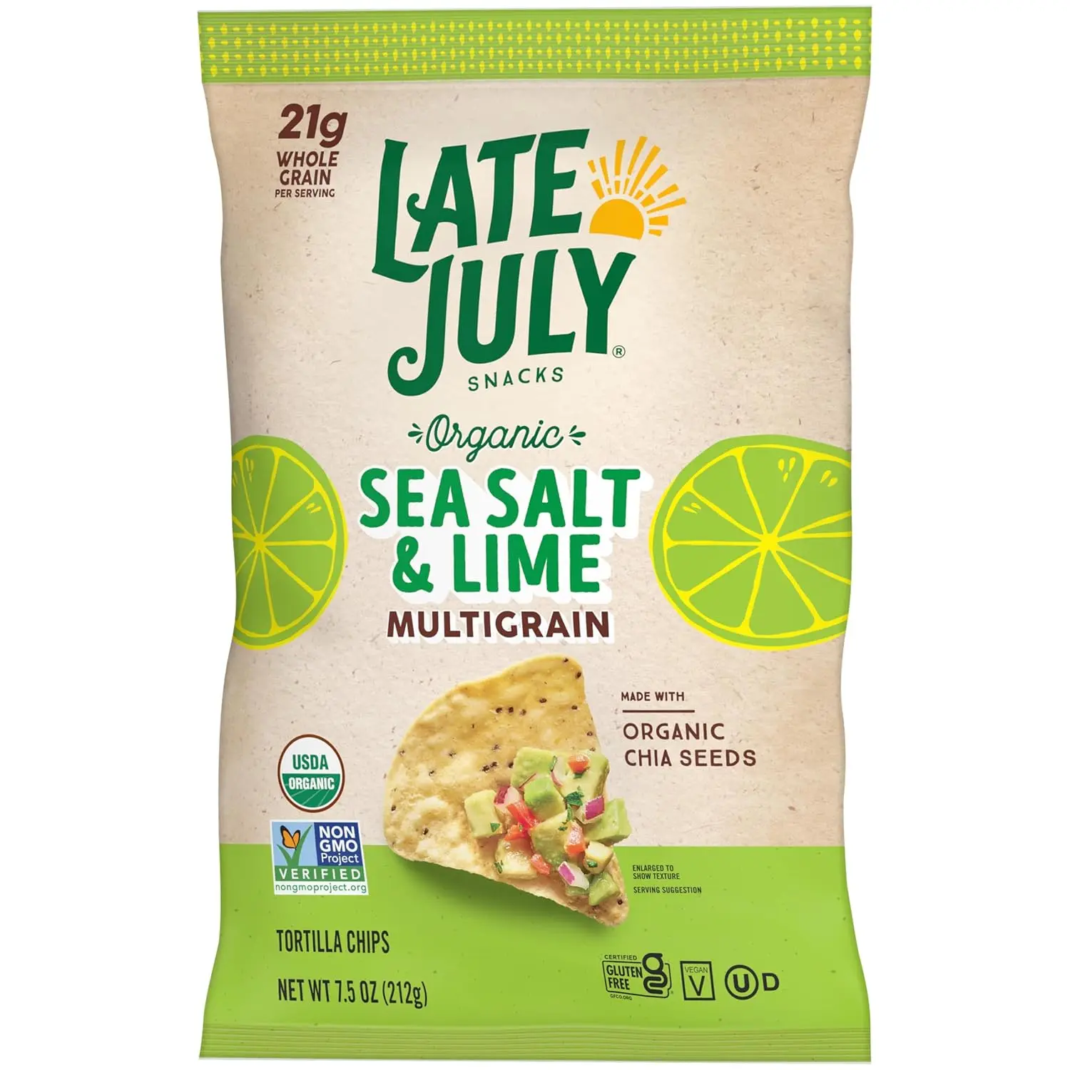 Late July Snacks, Organic Multigrain Tortilla Chips, Sea Salt and Lime, 7.5-oz. Bag
