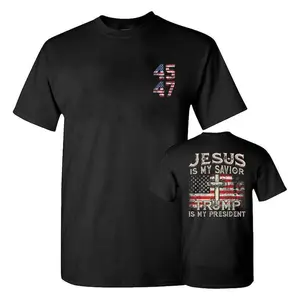 Jesus Is My Savior Trump Is My President American Flag T-Shirt, Trump 2024 Shirt, Trump Supporters 2024 Shirt, Gift For Trump Fans, Election 2024, Full Colors, Full Sizes, For Men, For Women