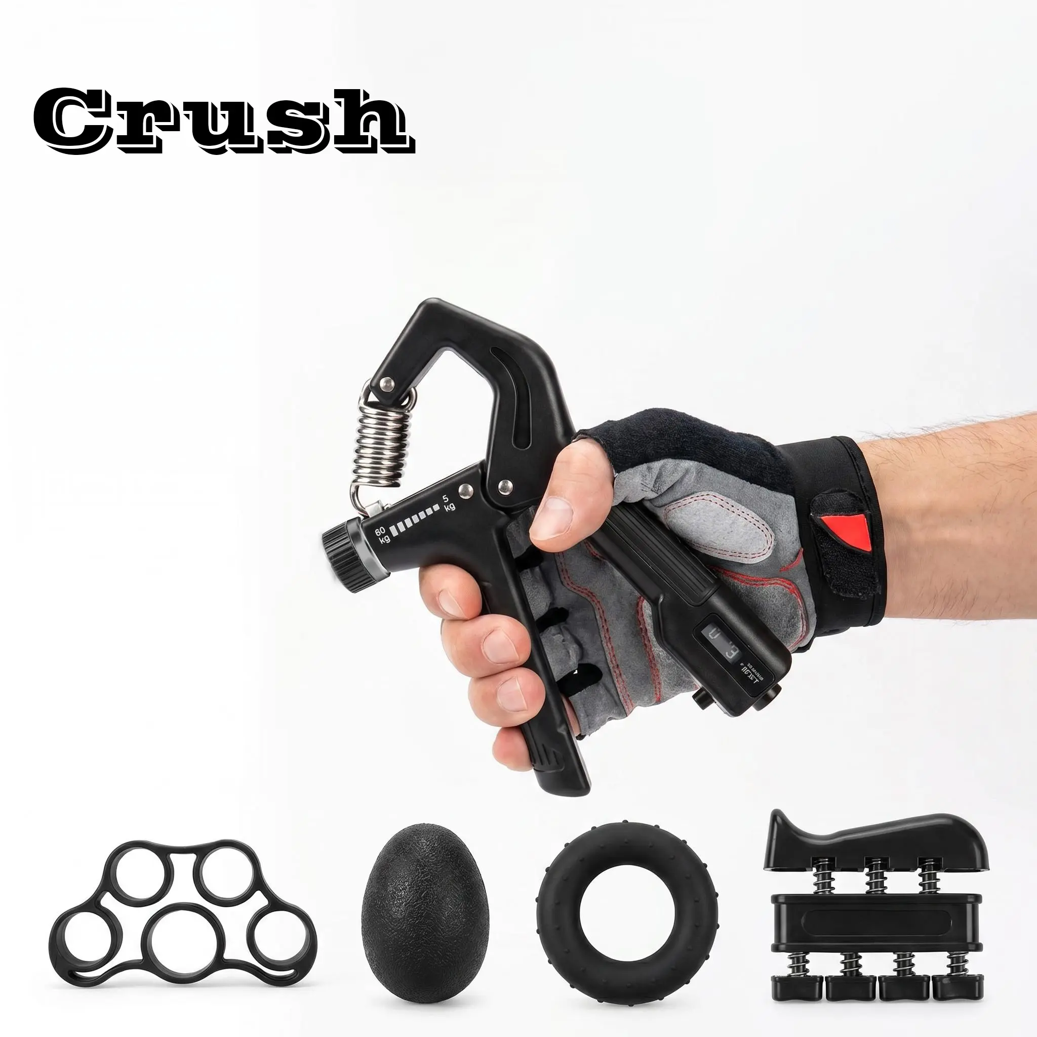 5-in-1 Grip Strength Trainer Kit | Adjustable 11-132lbs Hand Gripper w/ Rep Counter for Gym, Home & Forearm Workout