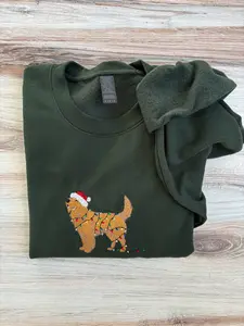 Golden Retriever Sweatshirt, Embroidered Puppy Sweatshirt, Christmas Embroidered Sweatshirt, Golden Dog Crewneck, Winter Season, Holiday