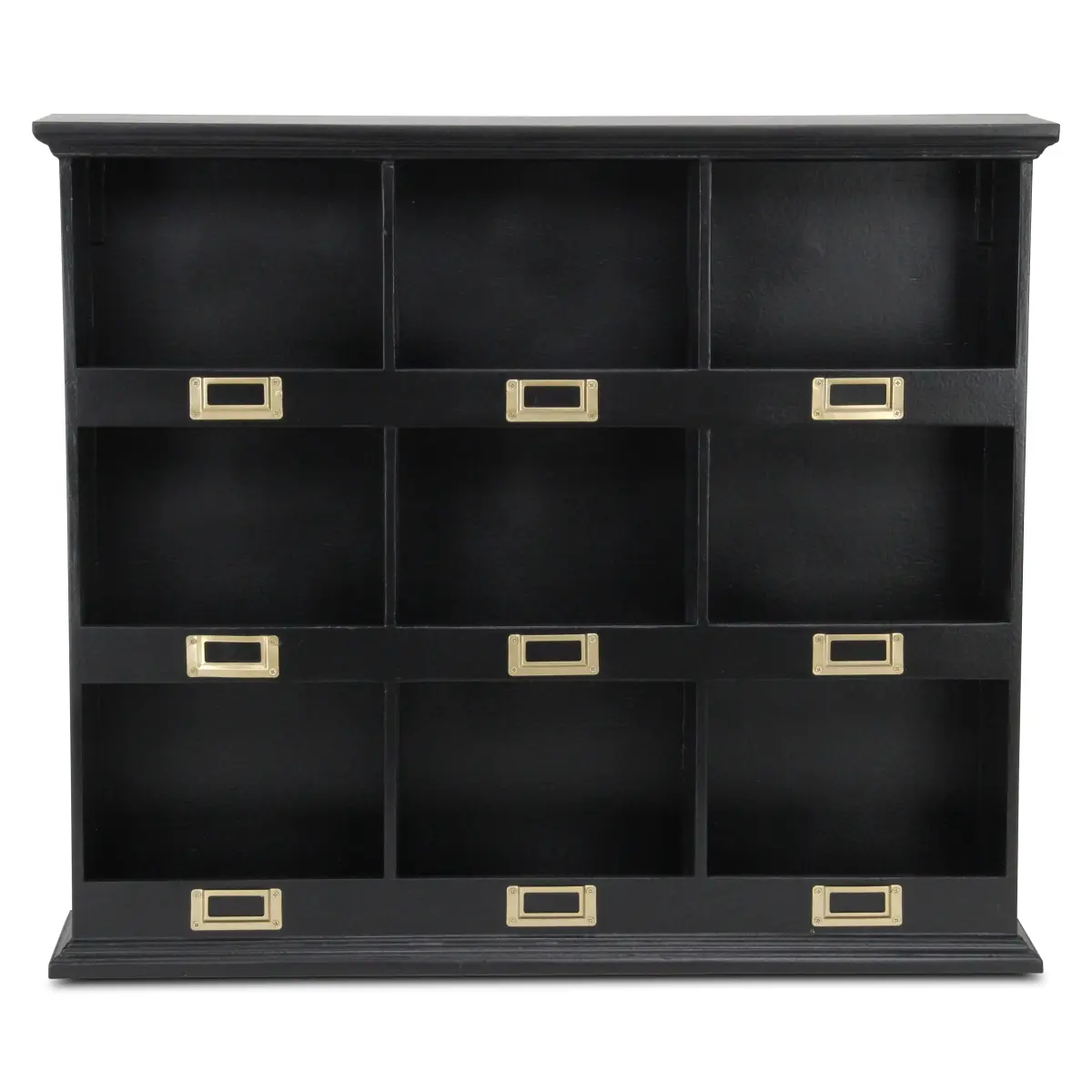 Cheungs FP-4120BK Dael Wooden 9-Cubby Wall Shelf, Black Mountable Metal Organiser for Home Decor