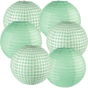 6 count Sage Green Paper Lanterns for Sage Party Decorations Green and White Checkered Plaid  Lanterns for Wedding Birthday Party Engagement Picnic  Showers Supplies(12Inch)