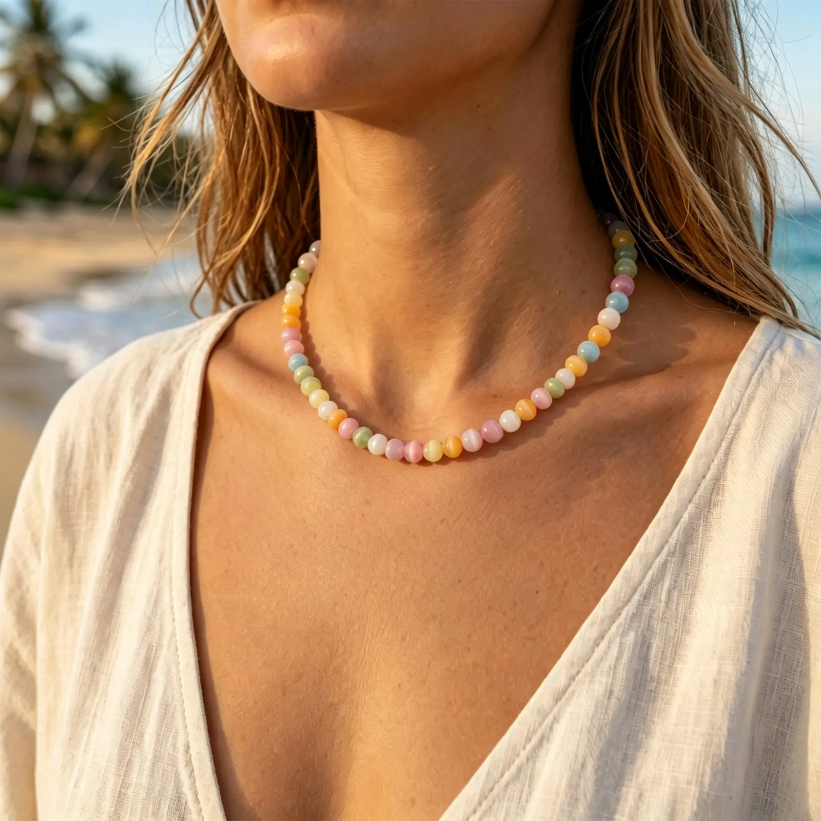 September Laurel  Necklace – Rainbow Beaded Choker – UV Reactive, Waterproof – Summer Jewelry, Stackable