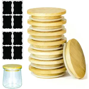 8 Pack Oui Yogurt Jar  with 8 Labels, -Grade   for 5Oz Oui Yogurt Jars,  Wooden Canning Covers  for Oui Yogurt Bottle with Airtight Seal Ring(Jar not Included)