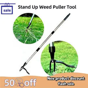 4-claw Rootrunner Standing Weeder with Detachable Steel Head Long Handle Manual Weed Puller for Effective Garden Weed Control 112cm Height 450g Weight