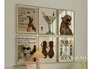 Retro Leopard Wall Art Set – 6 Trendy Posters, Y2K Decor, Trendy Leopard Print, Leopard Wall Art