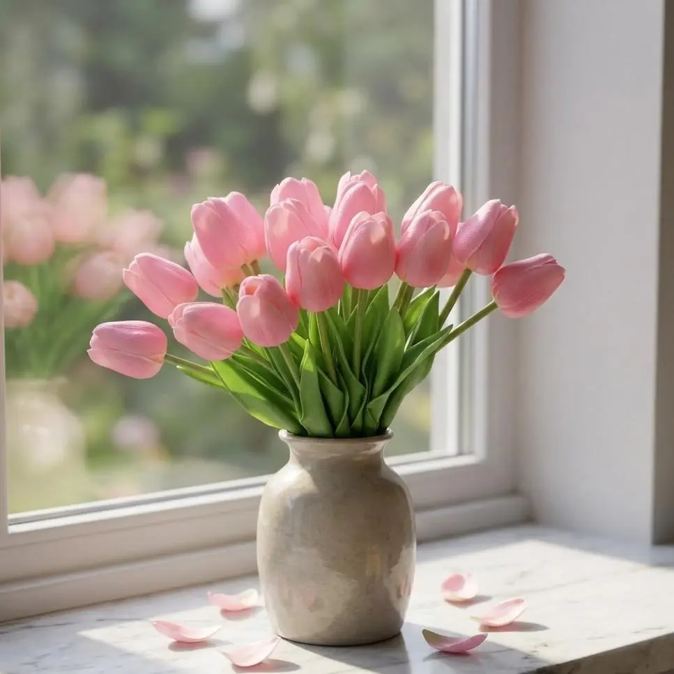 10Pcs Blush Pink PU Mini Real-Touch Artificial Tulip Bouquet - Lightweight Decorative Fake Flowers Set, Home Wall, Wedding Vase Decor Ornaments