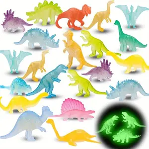Random Glow-In-The-Dark Mini Dinosaurs (20pcs), Realistic Soft Plastic Colorful Glowing Dinosaur Figurines, Non-Food Contact Toy Models, Collector Set