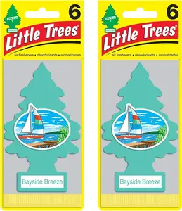 Little Trees Cardboard Hanging Car, Home & Office Air Freshener, Bayside Breeze (Pack of 12)