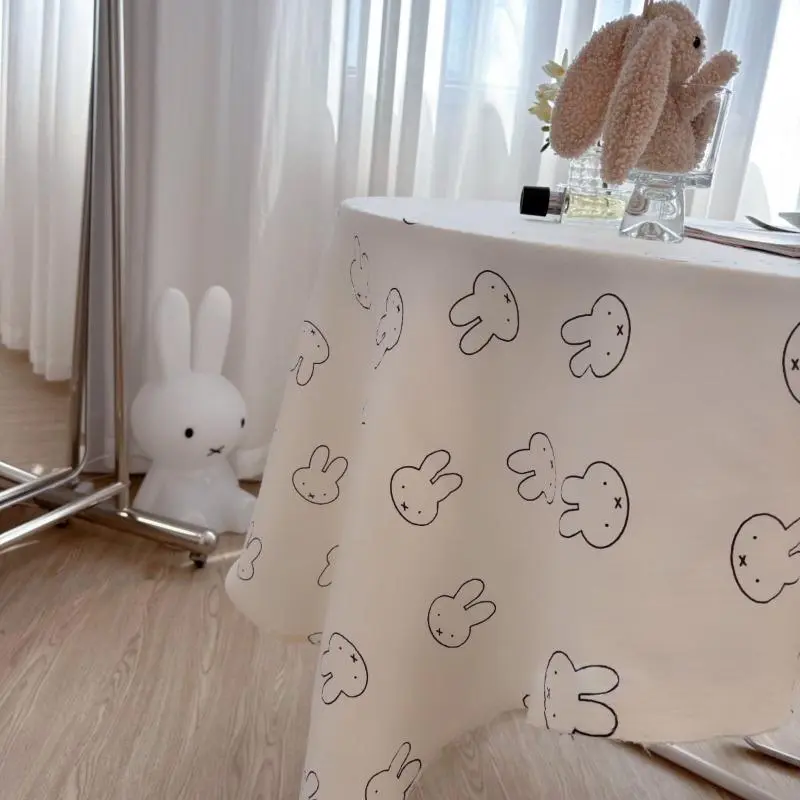 Miffy Polyester Cute Cartoon Desk Cover & Photo Backdrop - Kawaii Bunny Ins-Style Dustproof Decor for Teens' Dormitory Desk & Bedside Table, All Seasons