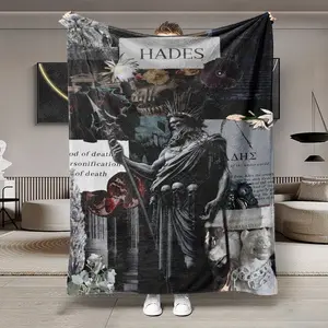 Greek Mythology Hades Theme Vintage Patchwork Flannel Blanket, Soft Lightweight Warm, Perfect for Bedroom Holiday Decor, All Seasons