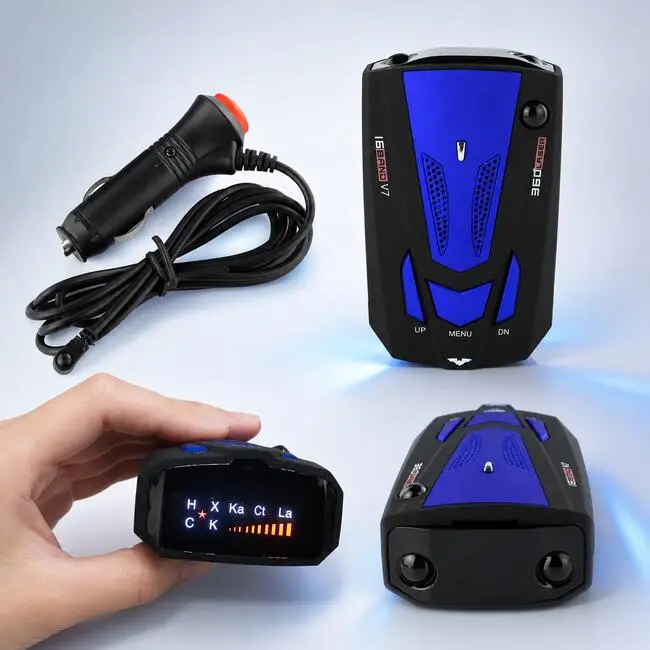 V7 360° 16-Band GPS Radar Detector for Cars, Speed Monitoring with Laser Detection, LED Display and Voice Alerts