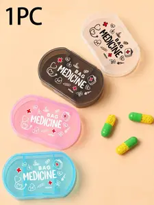 Oval pill box, medicine bag, medical device printing, three-compartment portable pill box, mini storage box, personalized creative gift, suitable for students and teachers returning to school or traveling