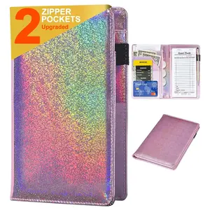 Server Books for Waitress - Glitter Leather Waiter Book Server Wallet with Zipper Pocket, Cute Waitress Book&Waitstaff Organizer with  Pocket Fit Server Apron (Glitter Rose )