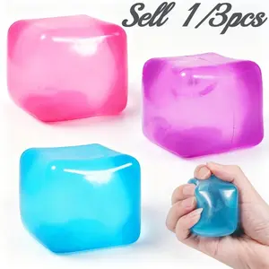 1/3 Pack Stress Cube - Squishy Stress Balls for Adults & Kids, Fidget Toy for Relaxation, Ice Cube Shape, Blue Colors
