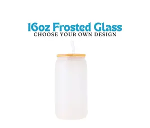 Choose your own Design (LIVE ONLY) 16oz - Frosted Glass Can Bamboo Drinkware