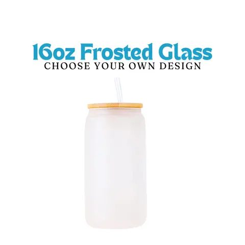 Choose your own Design (LIVE ONLY) 16oz - Frosted Glass Can Bamboo Drinkware