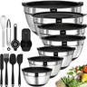 Classic Ergonomic Stainless Steel Nesting Mixing Bowl Set - 20-Piece Tableware with Airtight Lids, Non-Slip Silicone Bottoms, BPA-Free, Eco-Friendly, Dishwasher-Safe Anti-Spill Bowls (0.67QT,1QT,1.5QT,2.0QT,2.5QT,3.5QT,7QT) for Home Cooking