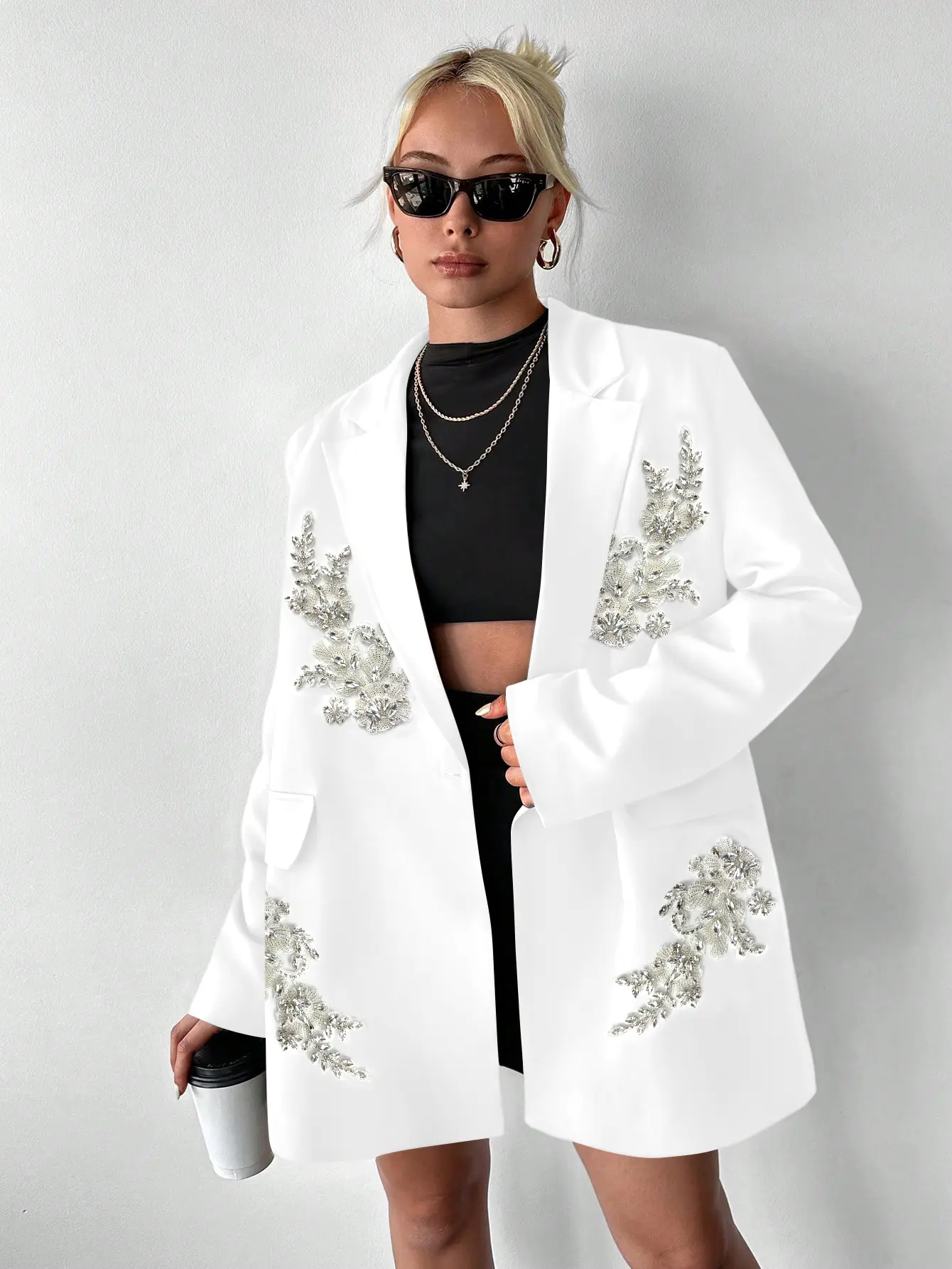 ASANDY Women's Oversize White Glitter Sequins Blazer Dress - Elegant Formal  Wear, All-Seasons White Dresses Women for Special Occasions - TikTok Shop