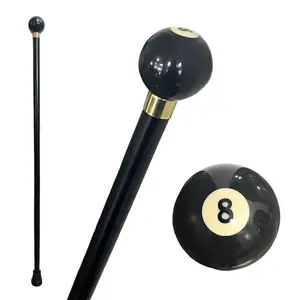 Wooden Cane Walking Stick with Rubber Tip for Men and Women 37 inch Black 8-Ball Handle Ergonomic Fashionable Healthcare Equipment Tool Bathroom
