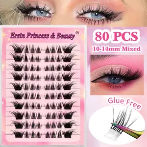 80 Cluster Self Adhesive False Eyelashes, Mixed Lengths (10-14mm), Natural Curl, Waterproof, Long Lasting, Easy to Apply, Individual Lashes Cluster, Diy Eyelash Clusters