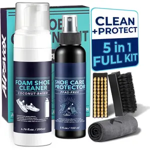 Shoe Cleaner Kit, Sneaker Cleaner Kit with 6.76 oz Shoe Cleaner  & 5 oz Shoe Protector , Includes 2  Brushes & Microfiber Towel for White Shoes, Leather, Mesh, Knit, Canvas, Boots