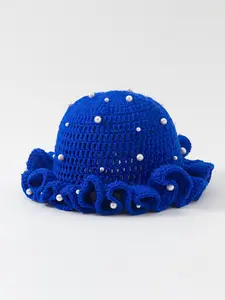Women's Handmade Crochet Ruffle Edge Knitted Hat, Handcrafted Cap, Casual Hat, Hollow Knit Bucket Hat for Daily Wear, Photography, Party, Picnic, Outdoor Use