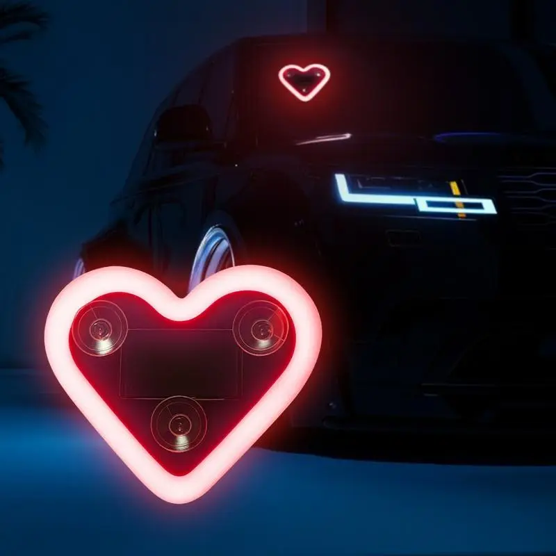 Solar Heart-Shaped LED C-Pillar Light for car decor, solar powered neon sign with light sensor, waterproof easy-install wireless interior accessory, Car Ornament