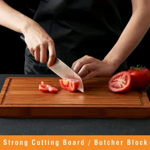 Bamboo Butcher Block Countertop Cutting Board with Side Handles & Juice Grooves, 16x11", 1" Thick – Cheese Charcuterie & Chopping Board Kitchen Knives Meat