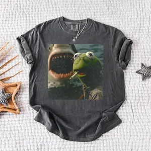 [SALE UP TO 50%] Comfort Colors Dark Humor Frog T-Shirt, Smoking Frog Meme Tee, Retro Cinematic Graphic Shirt, Trendy Funny Outfit